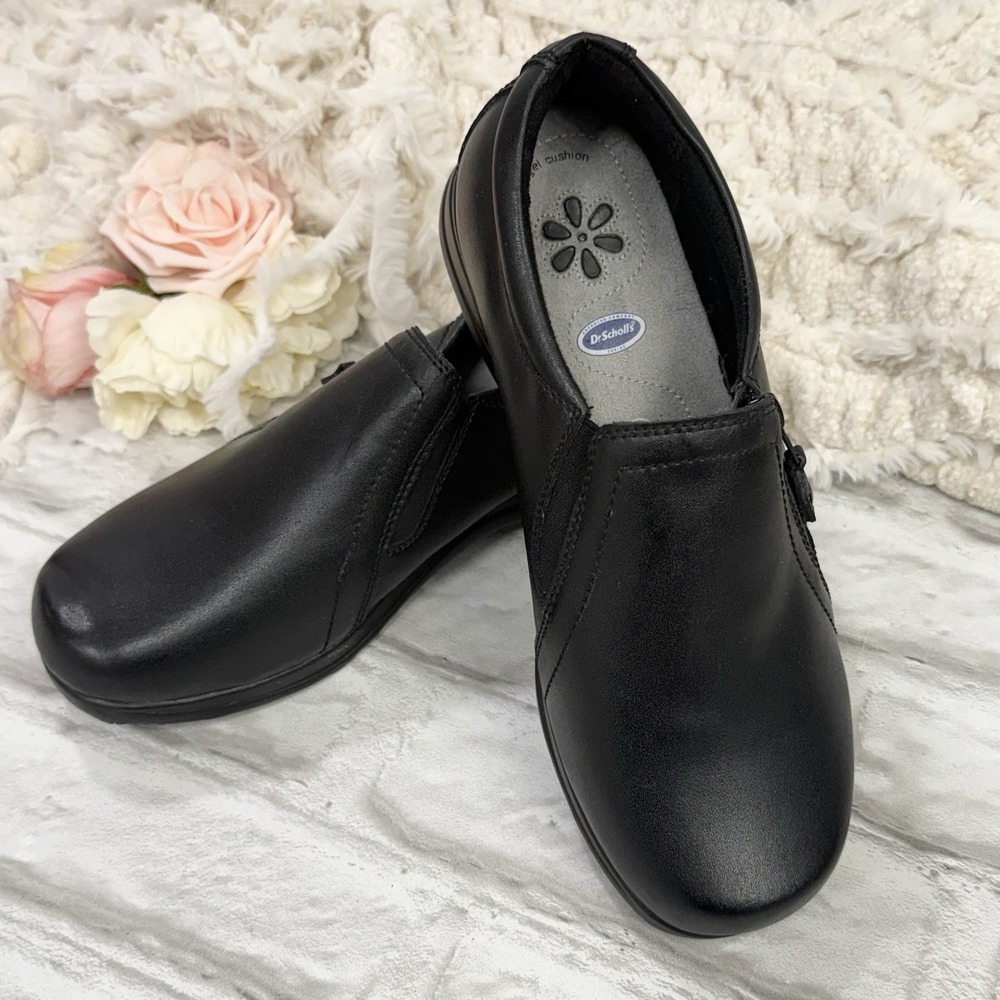 Dr. Scholl's MARCI Black Leather Gel Cushioned Slip On Shoes Womans Size 11 Nice